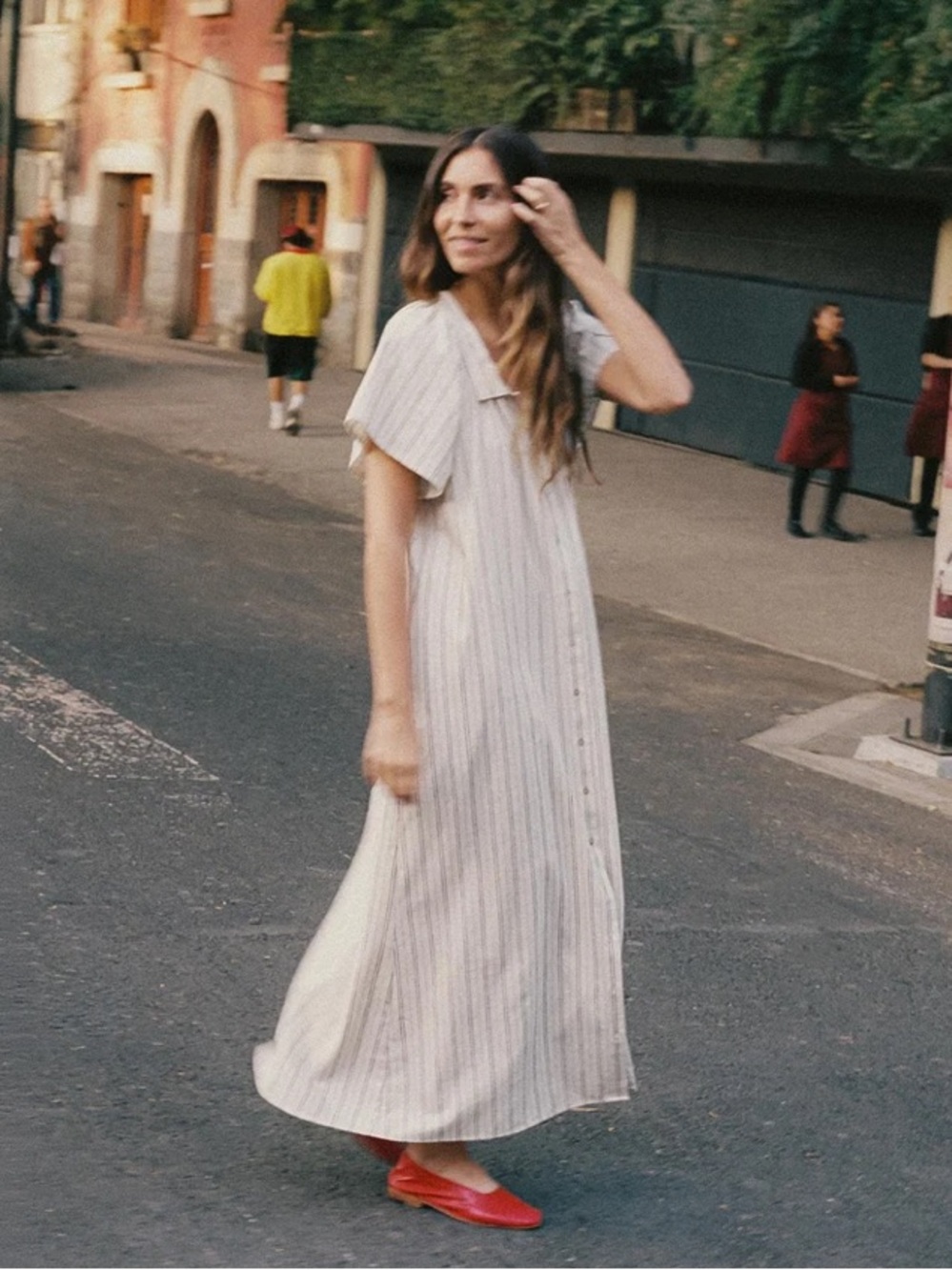 Christy Dawn The Walter dress - in Dusk Stripe- Cream Striped Button-Front